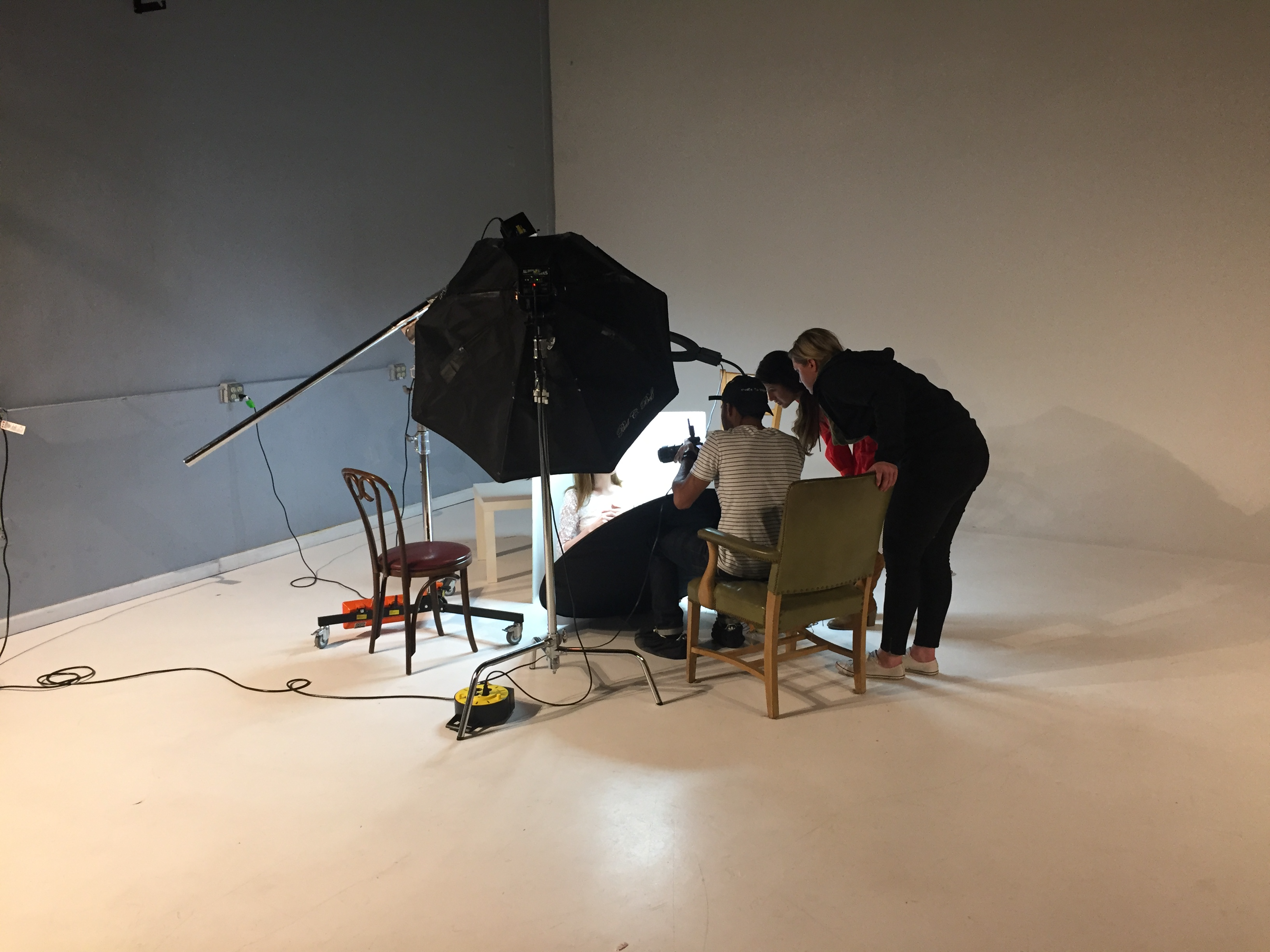 On set during a photo shoot