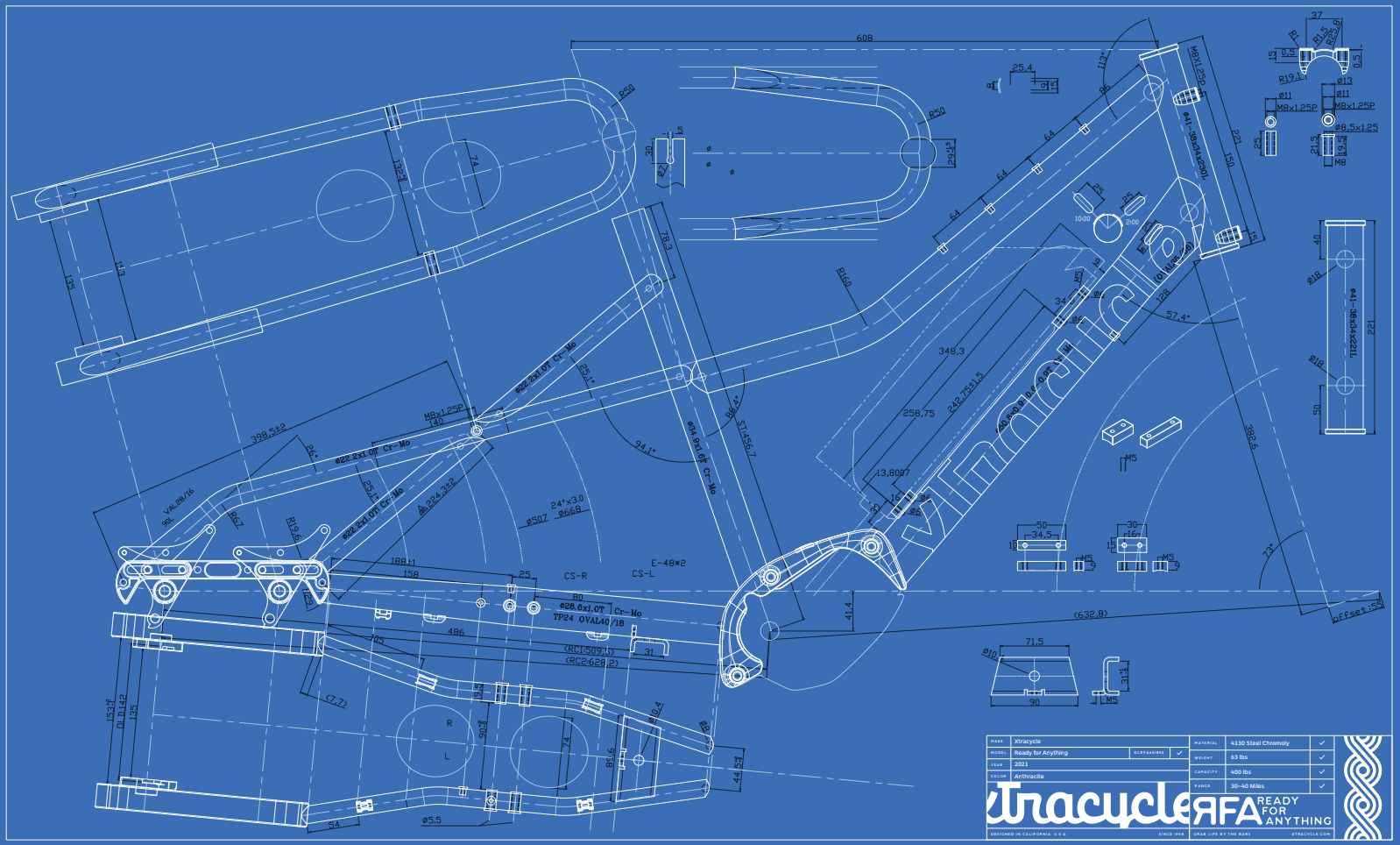 Xtracycle frame spec blueprint